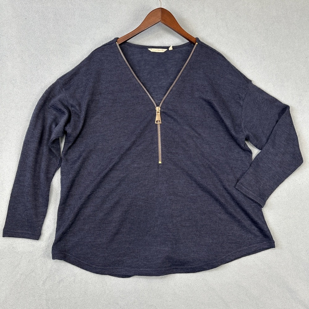 Soft Surroundings Womens Knit Pullover Top Size 3X Blue Henley Zip Lagenlook